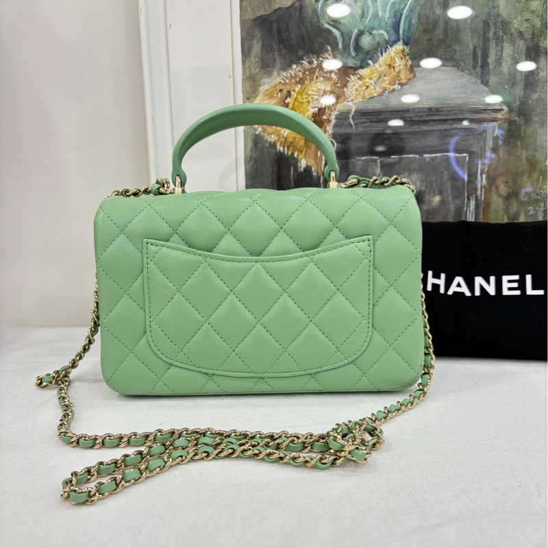 CHANEL 香奈兒 23P綠色 銀扣手柄CF大mini單肩斜背包 晶片-1