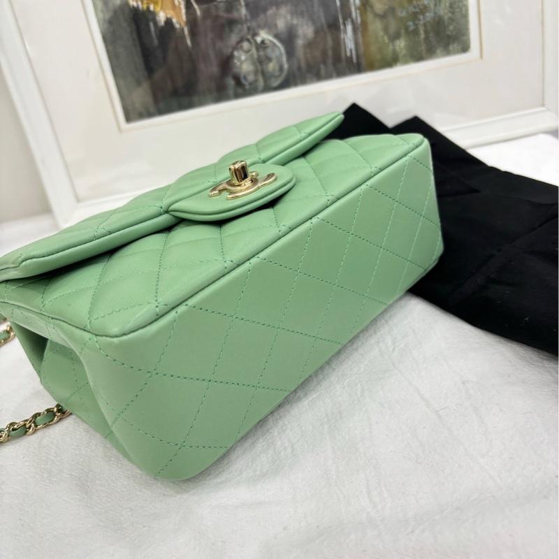 CHANEL 香奈兒 23P綠色 銀扣手柄CF大mini單肩斜背包 晶片-4
