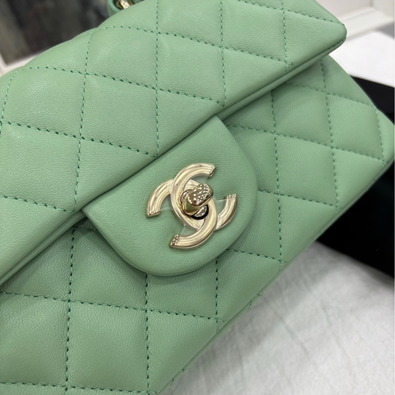 CHANEL 香奈兒 23P綠色 銀扣手柄CF大mini單肩斜背包 晶片-5