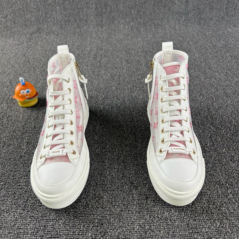 98新Louis Vuitton路易威登高幫帆布鞋 尺碼：36  粉-1