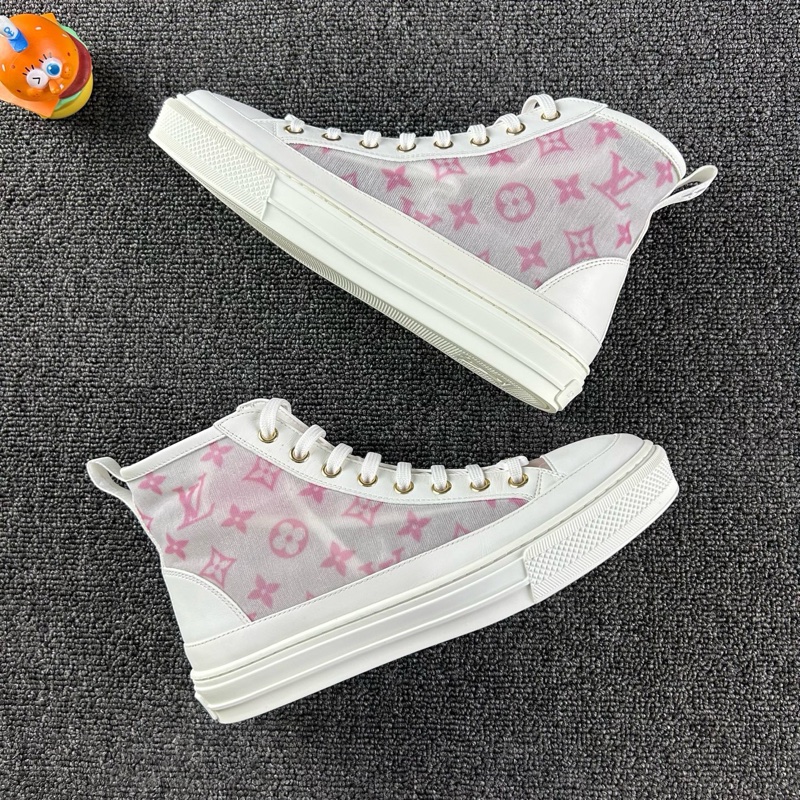 98新Louis Vuitton路易威登高幫帆布鞋 尺碼：36  粉-3