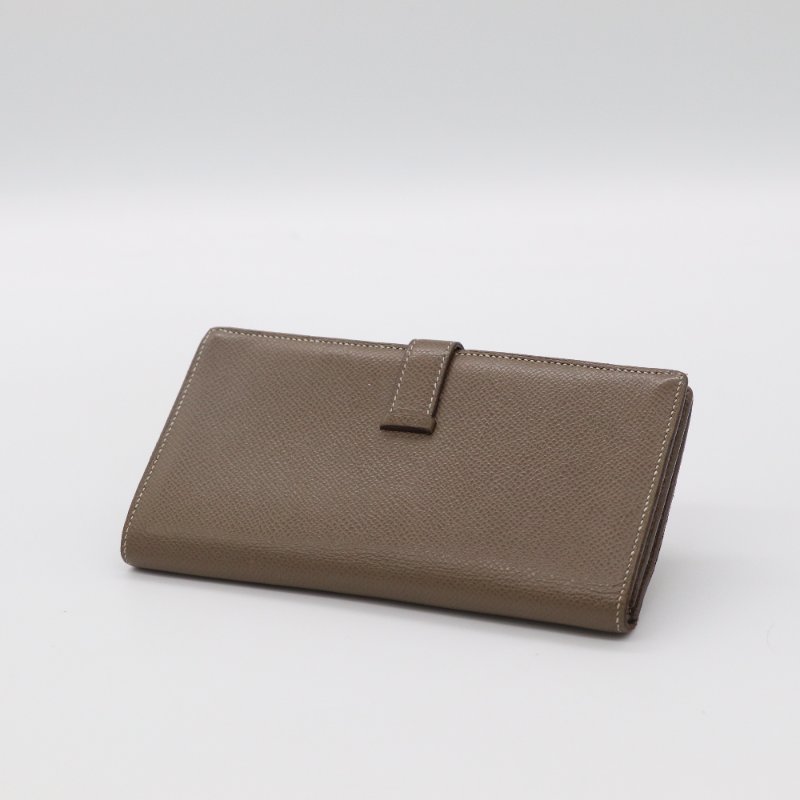 HERMES 愛馬仕 Béarn Soufflet 灰色 山羊皮 銀扣 長夾-1