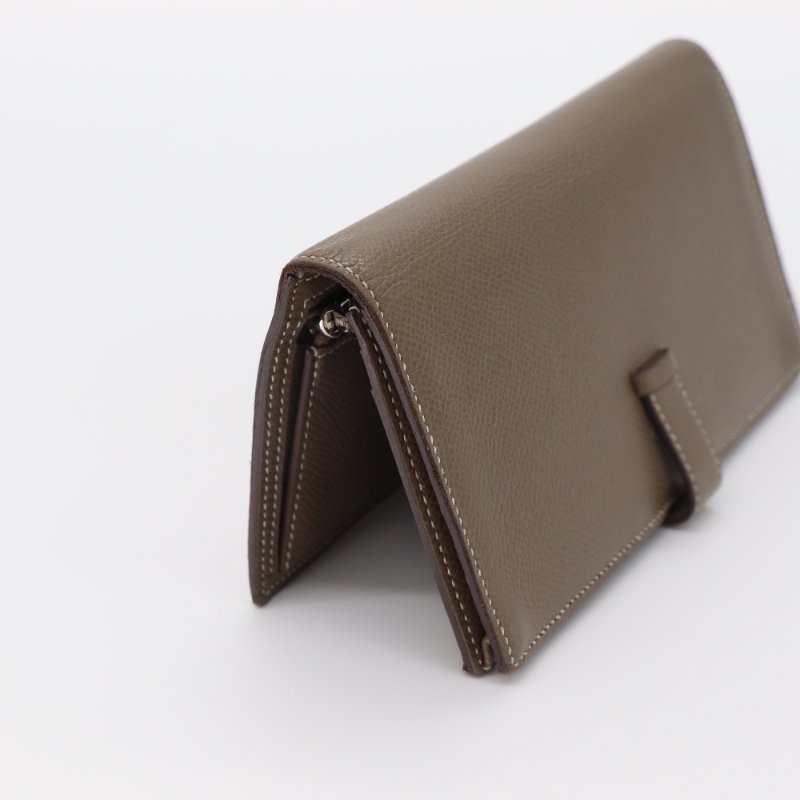 HERMES 愛馬仕 Béarn Soufflet 灰色 山羊皮 銀扣 長夾-2