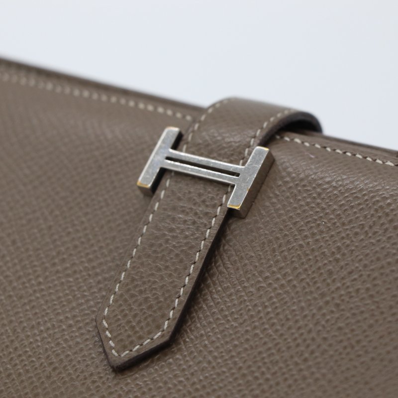 HERMES 愛馬仕 Béarn Soufflet 灰色 山羊皮 銀扣 長夾-5