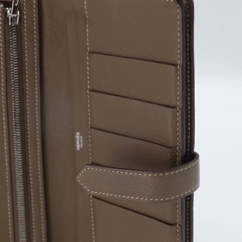 HERMES 愛馬仕 Béarn Soufflet 灰色 山羊皮 銀扣 長夾-9