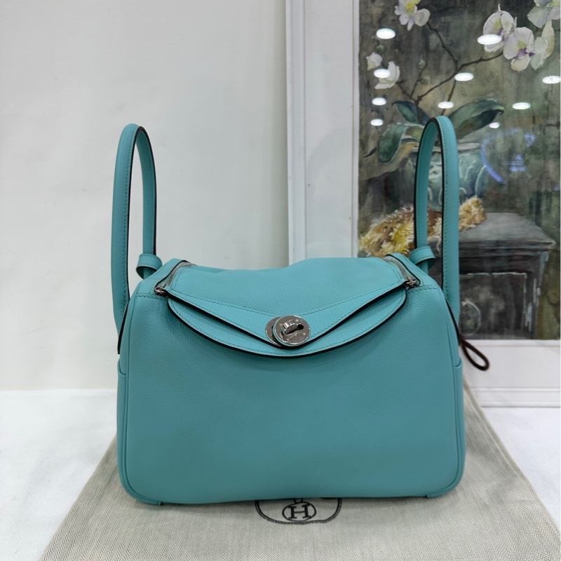 愛馬仕/Hermes Lindy26 手提單肩包 馬卡龍藍 EC皮 T刻-0