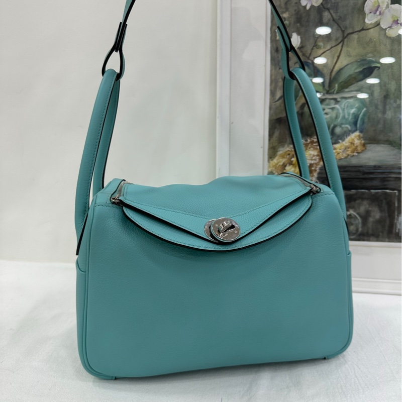 愛馬仕/Hermes Lindy26 手提單肩包 馬卡龍藍 EC皮 T刻-6