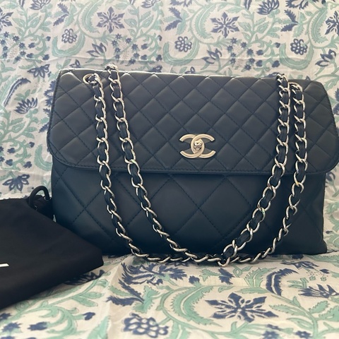 國際精品CHANEL香奈兒CF 很深的氣質藍 銀扣鍊