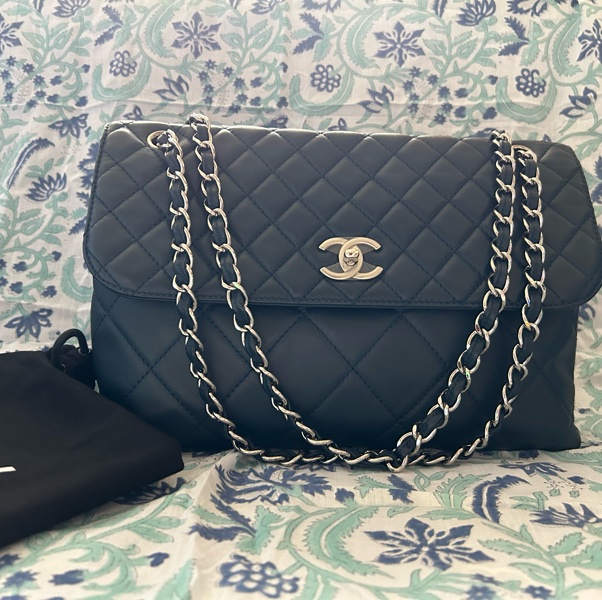 國際精品CHANEL香奈兒CF 肩背包 很深的氣質藍 銀扣鍊-0