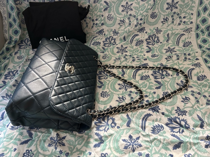 國際精品CHANEL香奈兒CF 肩背包 很深的氣質藍 銀扣鍊-3