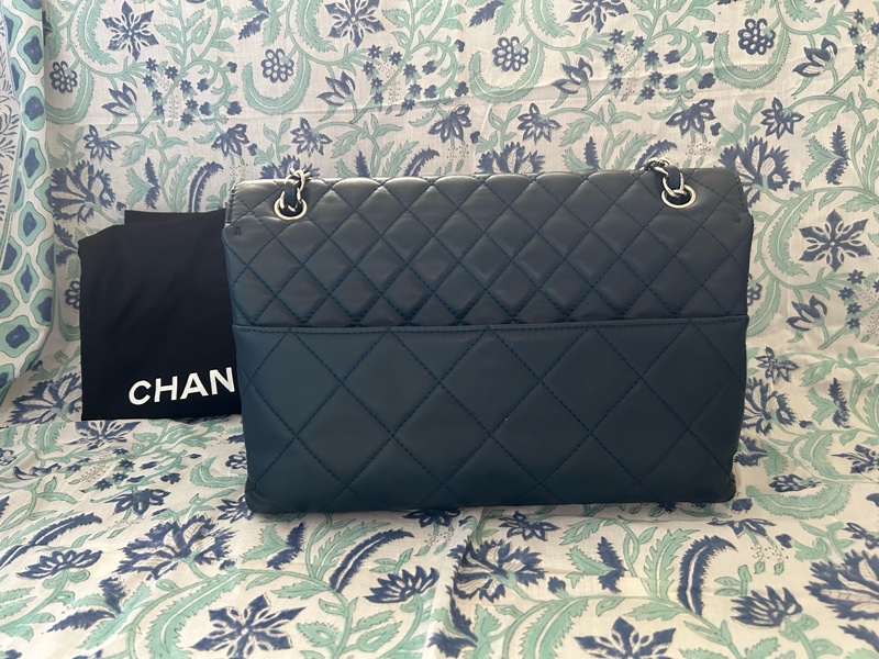 國際精品CHANEL香奈兒CF 肩背包 很深的氣質藍 銀扣鍊-8