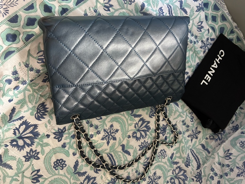 國際精品CHANEL香奈兒CF 肩背包 很深的氣質藍 銀扣鍊-9