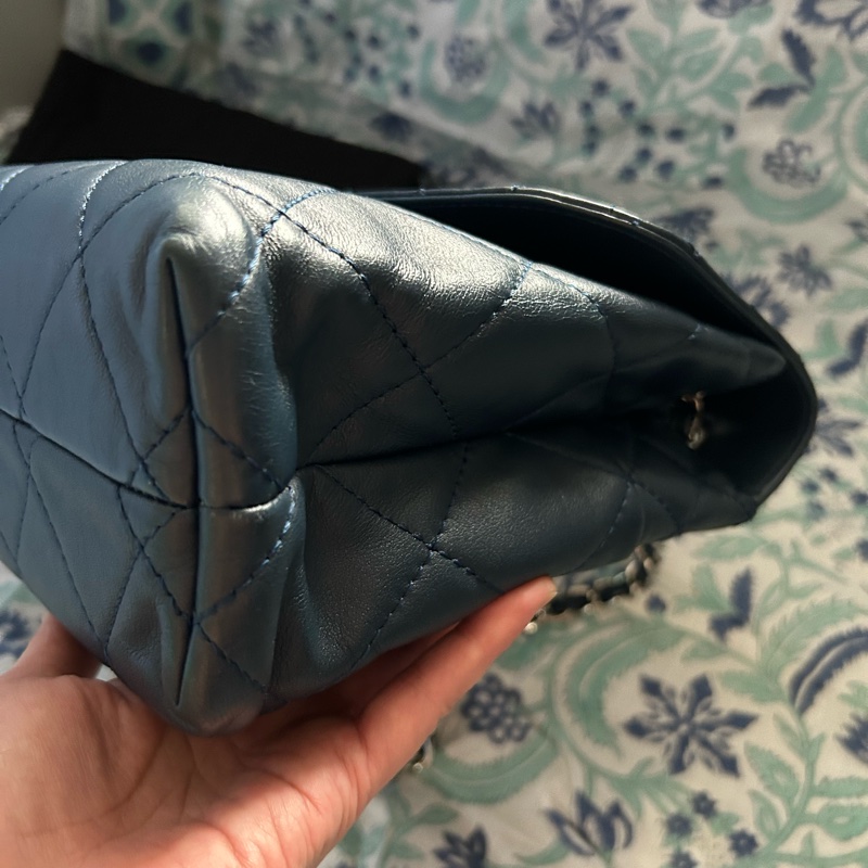 國際精品CHANEL香奈兒CF 肩背包 很深的氣質藍 銀扣鍊-12