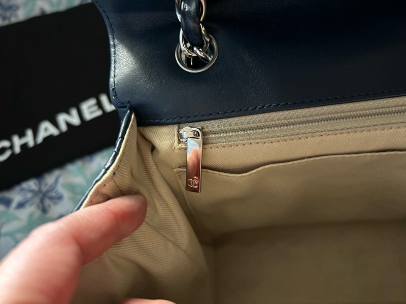 國際精品CHANEL香奈兒CF 肩背包 很深的氣質藍 銀扣鍊-14