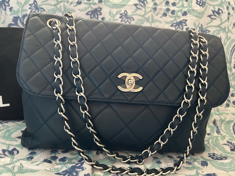 國際精品CHANEL香奈兒CF 肩背包 很深的氣質藍 銀扣鍊-23