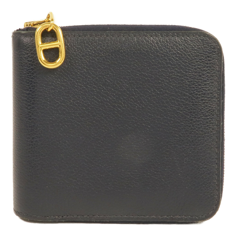 HERMES Evercolor皮革Zipper Wallet金扣錢包Bleu Nuit-0