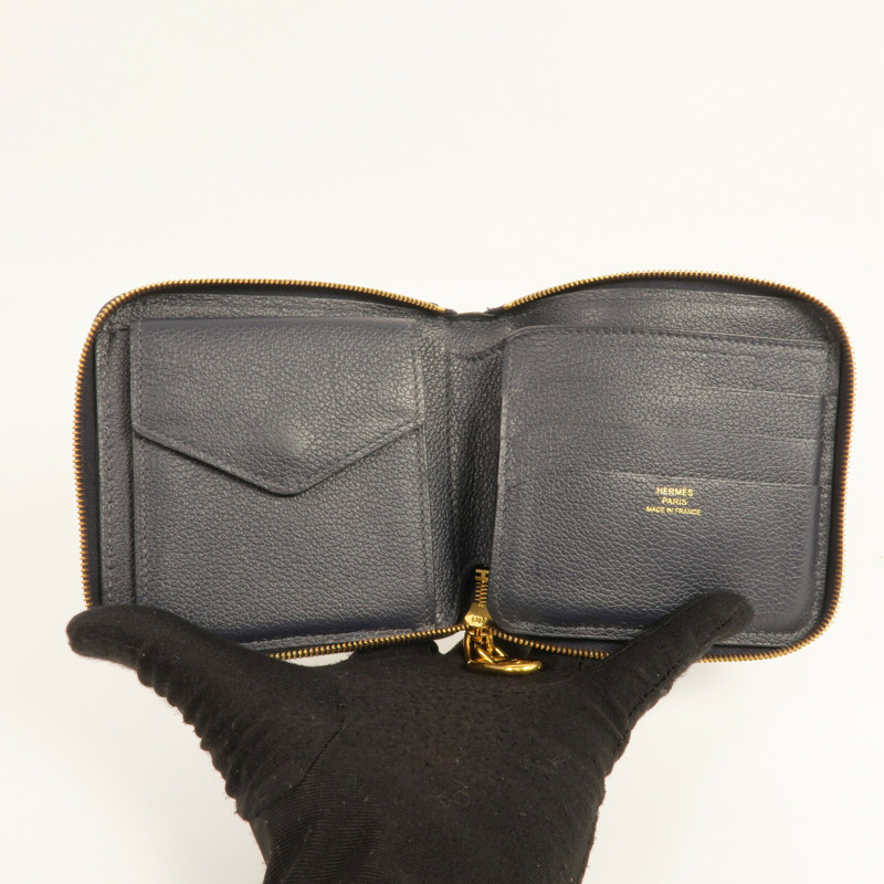 HERMES Evercolor皮革Zipper Wallet金扣錢包Bleu Nuit-11