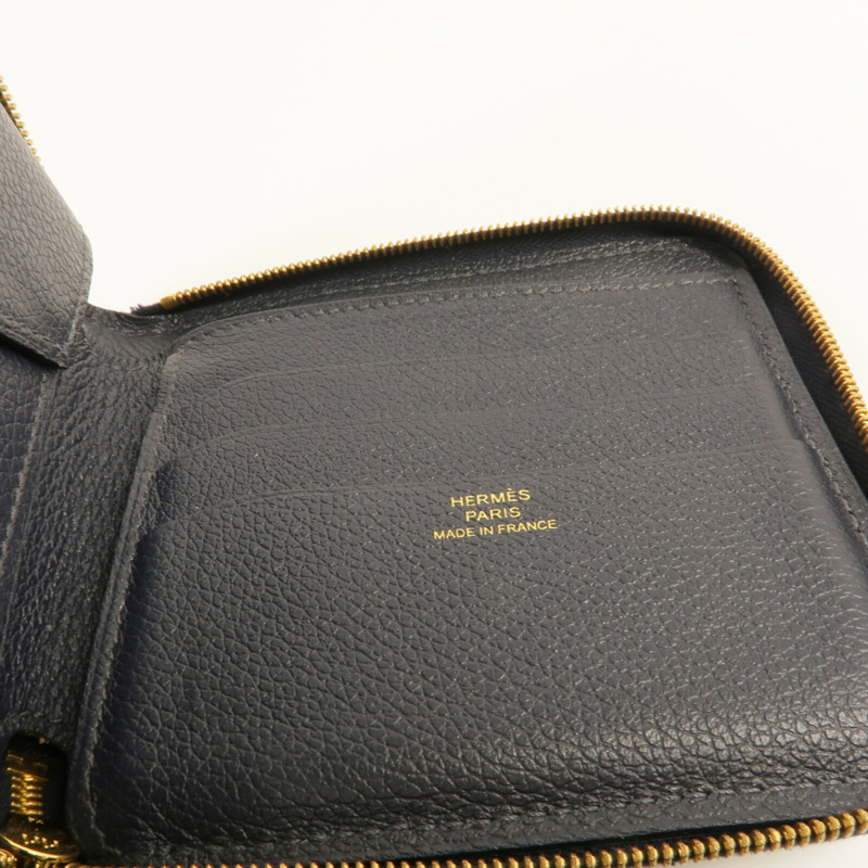 HERMES Evercolor皮革Zipper Wallet金扣錢包Bleu Nuit-15