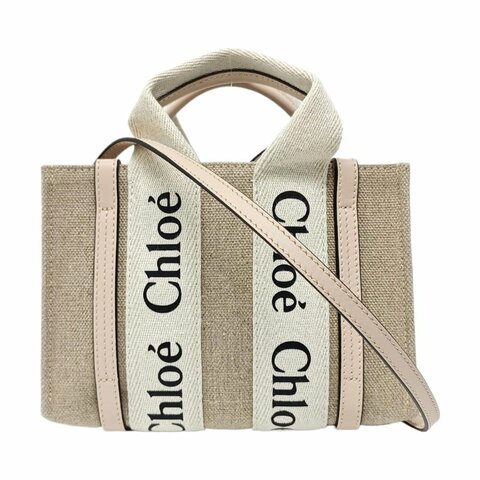Chloe Woody迷你卡其色帆布單肩包手提包斜挎包銀色五金 9.8新