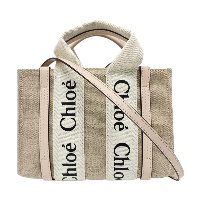 Chloe Woody迷你卡其色帆布單肩包手提包斜挎包銀色五金 9.8新-0