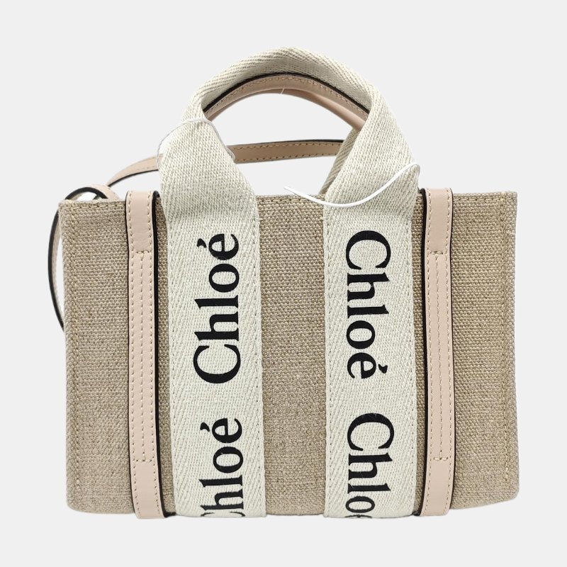 Chloe Woody迷你卡其色帆布單肩包手提包斜挎包銀色五金 9.8新-4
