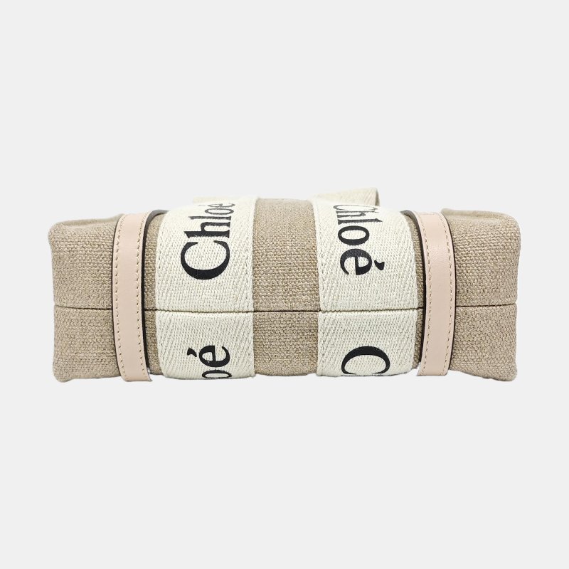 Chloe Woody迷你卡其色帆布單肩包手提包斜挎包銀色五金 9.8新-5