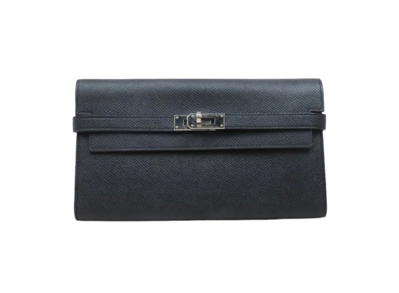 「JL精品代購」 9成Hermes  愛馬仕 Kelly 黑銀長夾-0