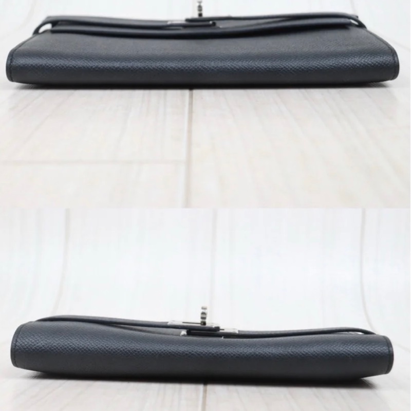 「JL精品代購」 9成Hermes  愛馬仕 Kelly 黑銀長夾-3