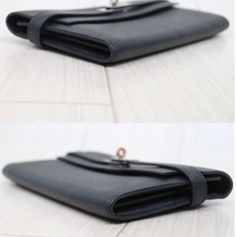 「JL精品代購」 9成Hermes  愛馬仕 Kelly 黑銀長夾-4