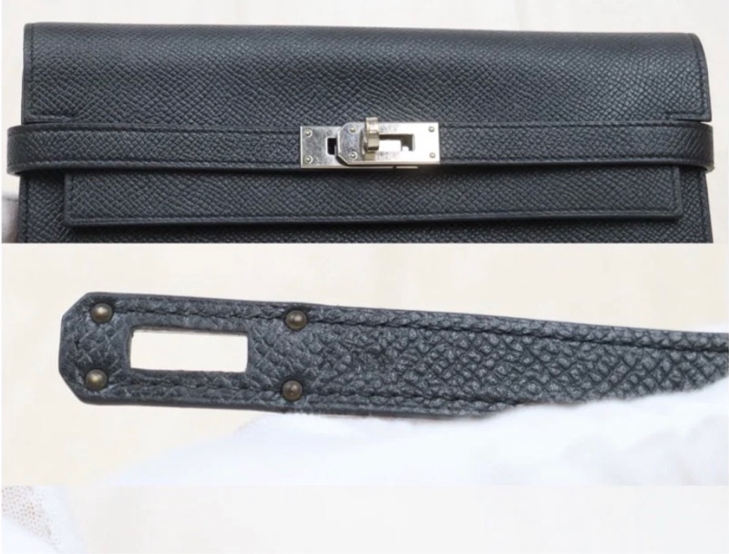 「JL精品代購」 9成Hermes  愛馬仕 Kelly 黑銀長夾-5
