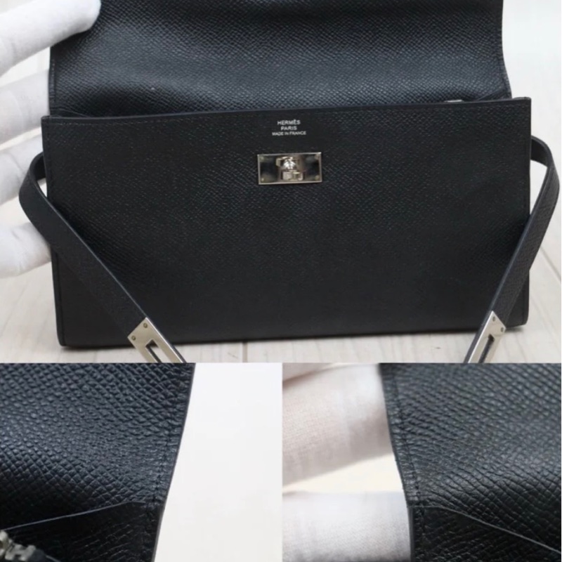 「JL精品代購」 9成Hermes  愛馬仕 Kelly 黑銀長夾-6