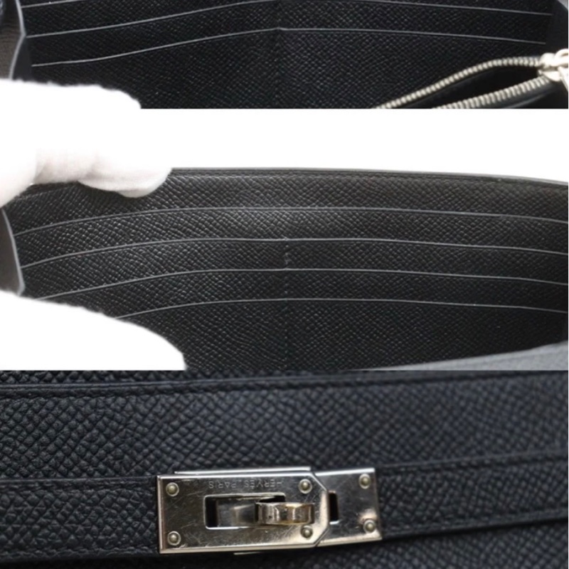 「JL精品代購」 9成Hermes  愛馬仕 Kelly 黑銀長夾-8
