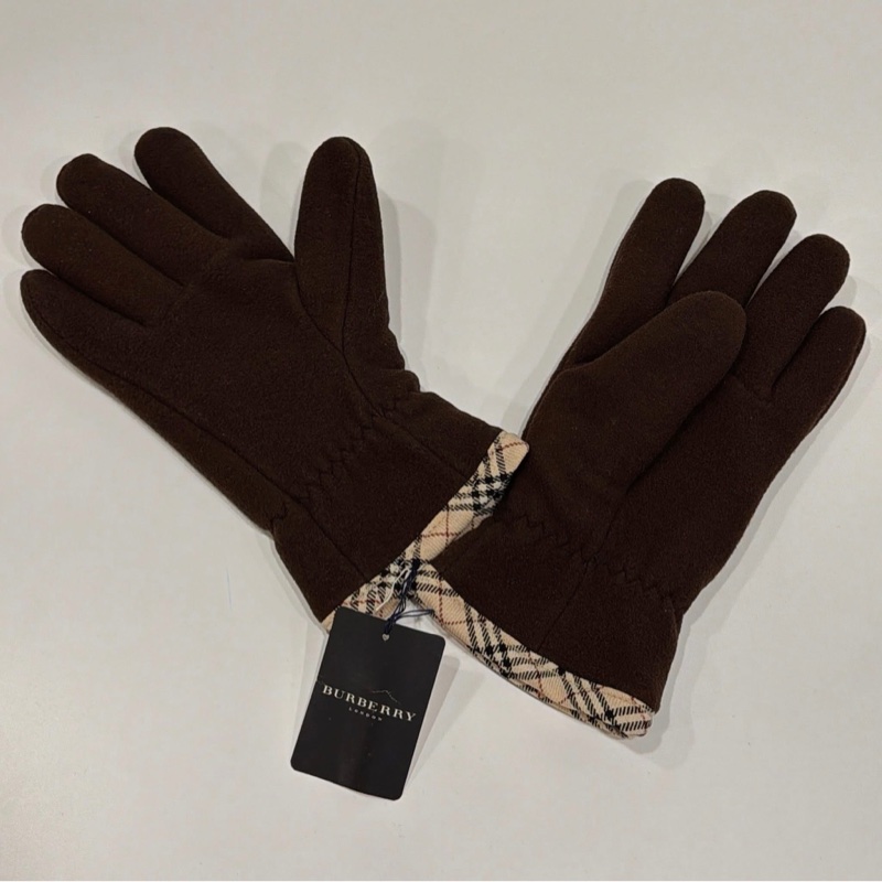 BURBERRY 倫敦 經典格紋厚鋪棉手套 深咖 厚款-0