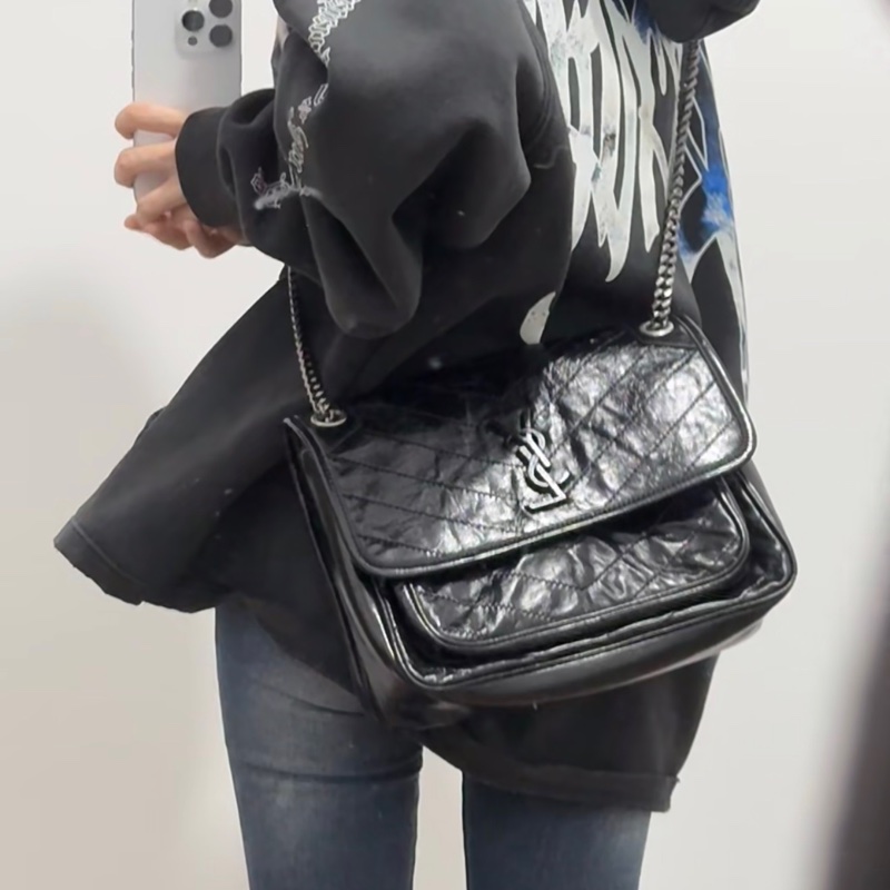 「JL精品代購」 98新 Ysl so black Niki 肩背包-1