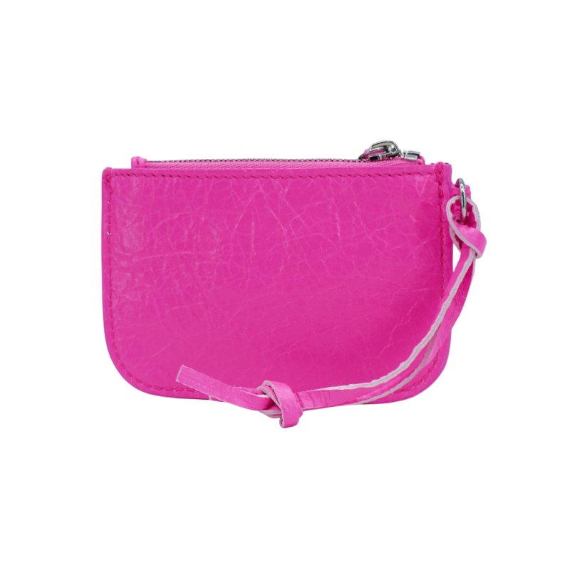 Balenciaga 展示品 Le Cagole 小羊皮鉚釘拉鍊零錢包(螢光粉)-2