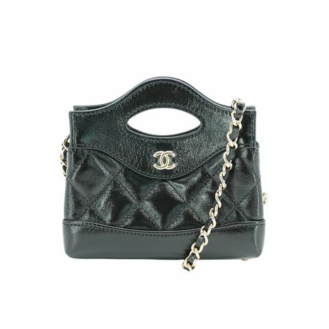 Chanel 31 Bag Micro 油蠟羊皮淡金鍊迷你手提斜背包(AP3875-黑)