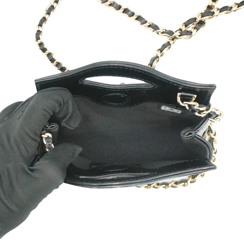 Chanel 31 Bag Micro 油蠟羊皮淡金鍊迷你手提斜背包(AP3875-黑)-4