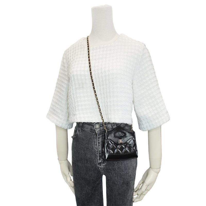 Chanel 31 Bag Micro 油蠟羊皮淡金鍊迷你手提斜背包(AP3875-黑)-5