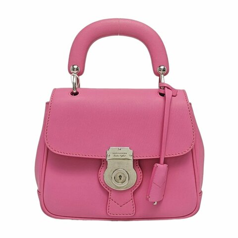 BURBERRY Dk88 粉紅色牛皮手提包單肩包斜挎包 銀色五金