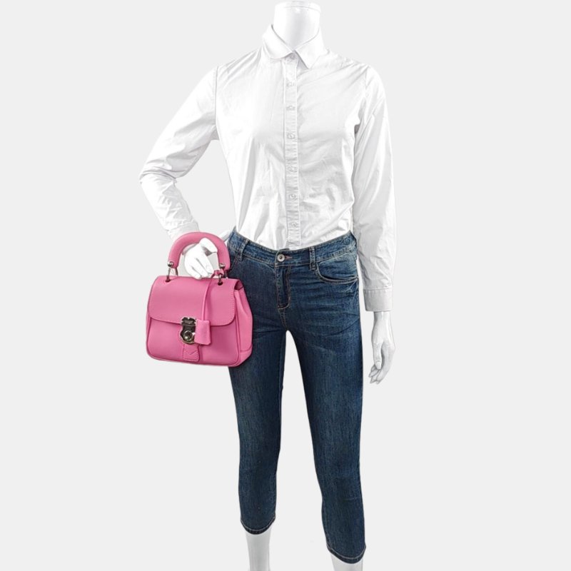 BURBERRY Dk88 粉紅色牛皮手提包單肩包斜挎包 銀色五金-1