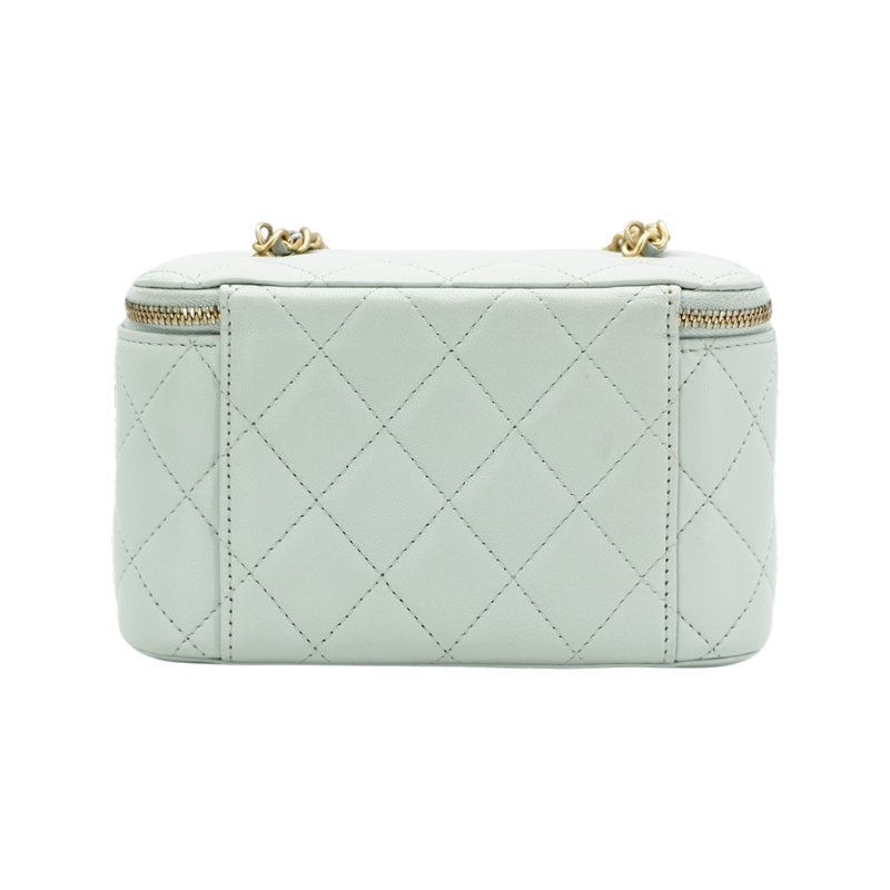 Chanel 展示品 羊皮淡金鍊足球調節釦二用化妝包(AP2303-淺灰)-2