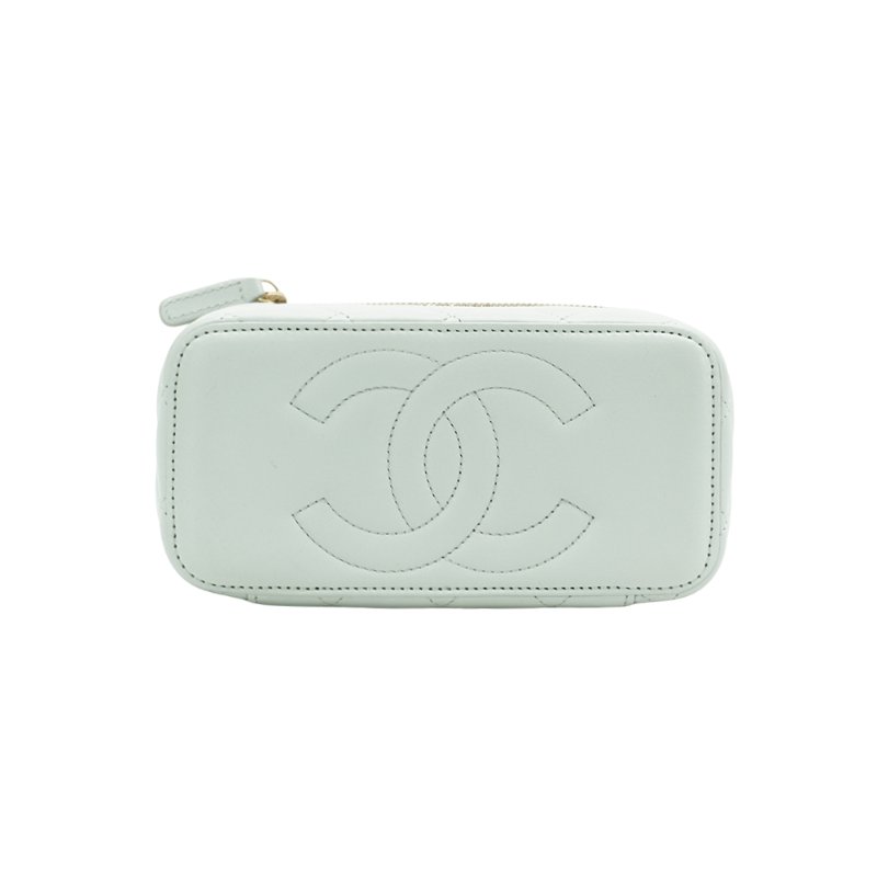 Chanel 展示品 羊皮淡金鍊足球調節釦二用化妝包(AP2303-淺灰)-3