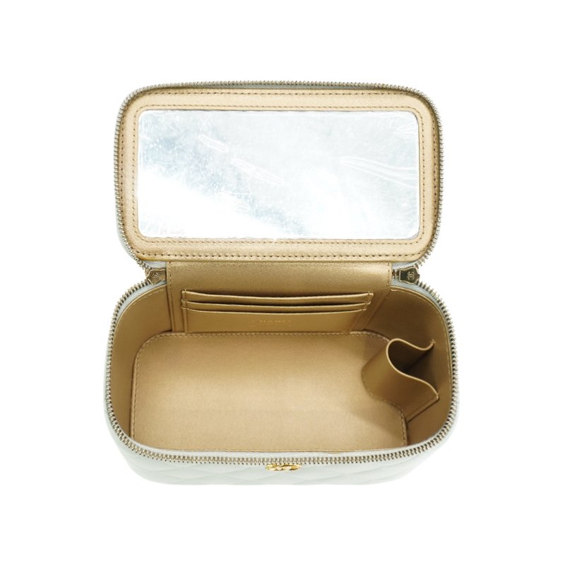 Chanel 展示品 羊皮淡金鍊足球調節釦二用化妝包(AP2303-淺灰)-4