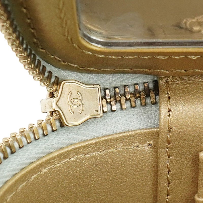 Chanel 展示品 羊皮淡金鍊足球調節釦二用化妝包(AP2303-淺灰)-6