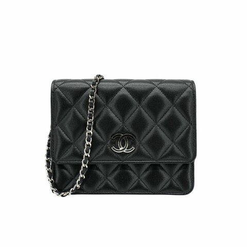 Chanel 展示品 菱格紋羊皮雙色鍊WOC斜背包(AP3699-黑)