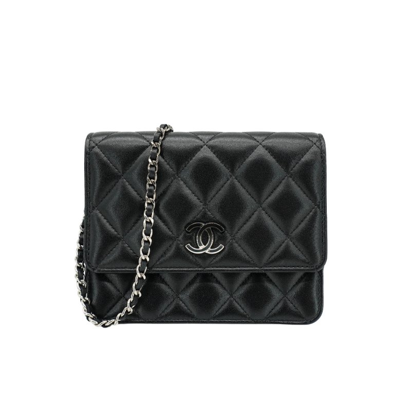 Chanel 展示品 菱格紋羊皮雙色鍊WOC斜背包(AP3699-黑)-0