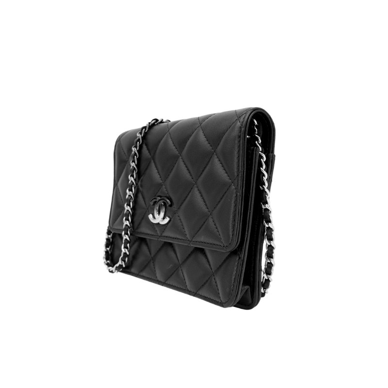 Chanel 展示品 菱格紋羊皮雙色鍊WOC斜背包(AP3699-黑)-1