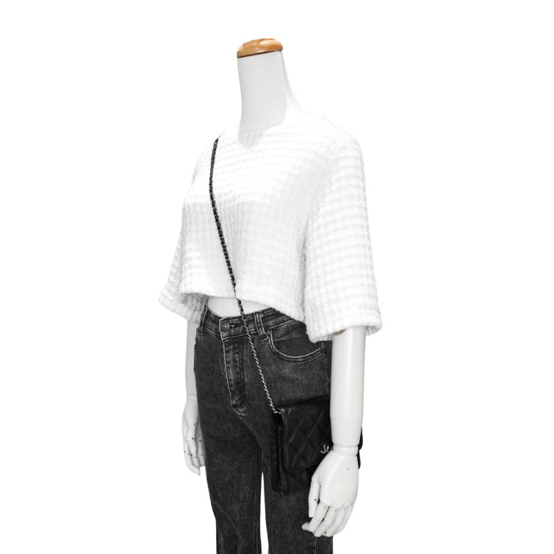 Chanel 展示品 菱格紋羊皮雙色鍊WOC斜背包(AP3699-黑)-5