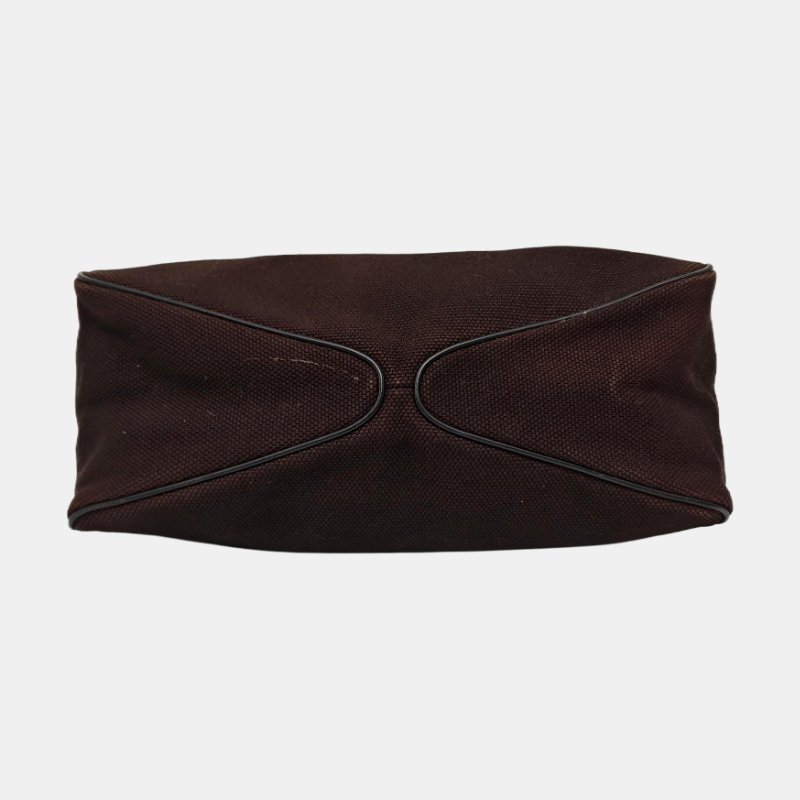 GUCCI 深棕色帆布單肩包 黑色五金-5