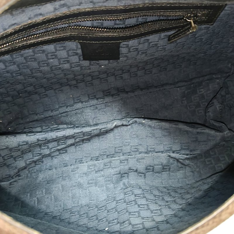 GUCCI 深棕色帆布單肩包 黑色五金-6